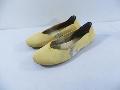 Rothy's Lemon Yellow Stripe Ballet Flat Loafer Round Toe Slip On Knit Shoes 10.5 - Image 1 of 4