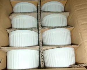 Cordon Bleu BIA White Ribbed Ramekins Custard Cups Soufflé Set Of 8 ( 3.25"D ) - Picture 1 of 5