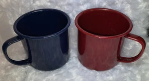 Vintage Metal Camping Cups Blue And Red Two Cups Total His And Hers Coffee Cups - Picture 1 of 7