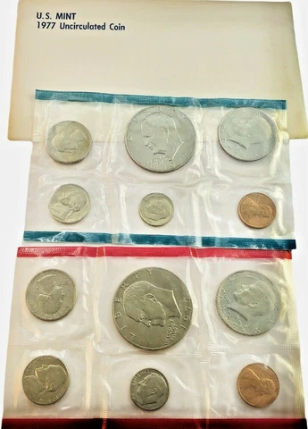 1977 US Mint UNC Set Original Envelope 12 Brilliant Uncirculated US Coins BU Cover