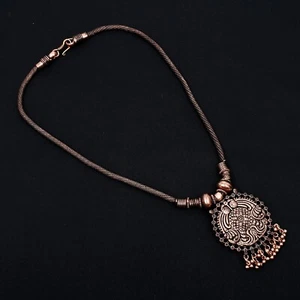 Ethnic Indian Oxidized Pendant Chain Necklace Rajasthani Copper Necklace - Picture 1 of 5