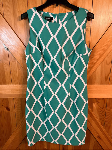 Abito senza maniche in guaina Alyx taglia 14 verde e crema motivo diamante elasticizzato (28