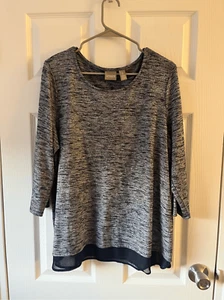 Chico's Bluse Große Größe 2 Damen Marine Glitzer Halbarm Rundhalsausschnitt - Bild 1 von 3