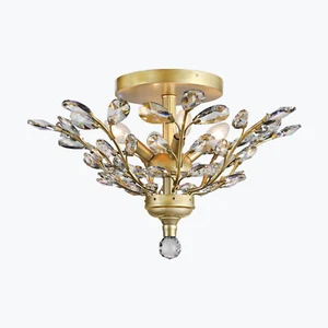 Branch of Light Satin Gold 21in Flush Ceiling Mount Chandelier Clear Crystals - Picture 1 of 1