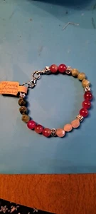 Wassermelone Turmalin und rohe Rubine Armband Handarbeit mit Karabinerverschluss  - Bild 1 von 3