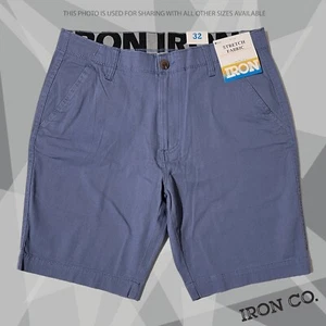 New NWT IRON CO. Men's Stretch Waist Flat Front Shorts Chambray Blue I435801 - Picture 1 of 7