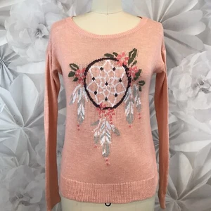 Hollister Sweater Peach Coral Knit Sweater Dream Catcher Boho Sz XS - Picture 1 of 7