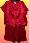 Silky Pajama Set Women Size XL Red Button Shirt & Shorts Valentine Sleepwear