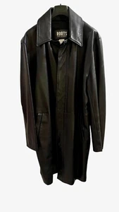 Roots Made in Canada Black Leather Long Jacket Size L - Picture 1 of 6