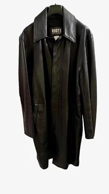 Chaqueta Larga de Cuero Negra Roots Made in Canada Talla L Foto 1 de 4