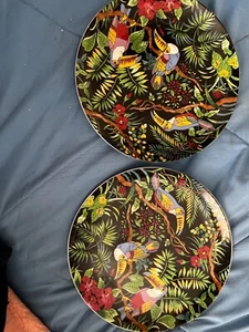 2 ROUND MATCHING PORCELAIN PAINTED PLATES, W/ BIRD'S & FLOWERS, MADE IN JAPAN, - Picture 1 of 11