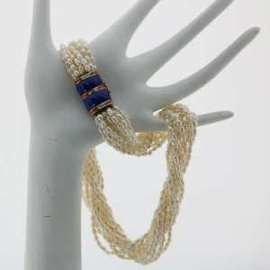 Collar de perlas de arroz de agua dulce de 12 hebras 16 pulgadas de largo broche de oro amarillo 14 K - Imagen 1 de 10