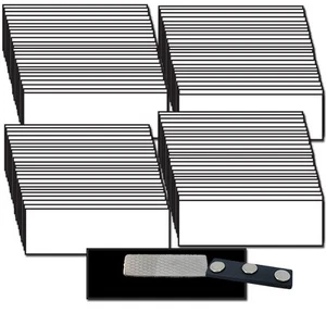 100 BLANK 1 X 3 WHITE/BLACK NAME BADGE KIT (A) BEVELED MAGNETS CLEAR LABELS - Picture 1 of 7