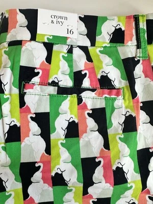 Nuevos Pantalones Cortos Crown & Ivy Para Mujer 14 Elastizados Chino Verde Rosa Elefante Bolsillos Foto 1 de 4