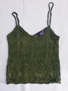 John Galliano Paris Green Knit Crochet Tank Top - Picture 1 of 9