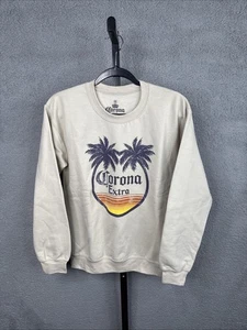 Corona Extra Beer Crewneck Sweatshirt Palm Trees Graphics Beige Men’s S NWOT - Picture 1 of 7