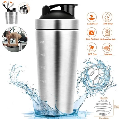 MARKENLOS Shaker Edelstahl Eiweiß Shaker Fitness aus Metall Shaker Edelstahl Silber