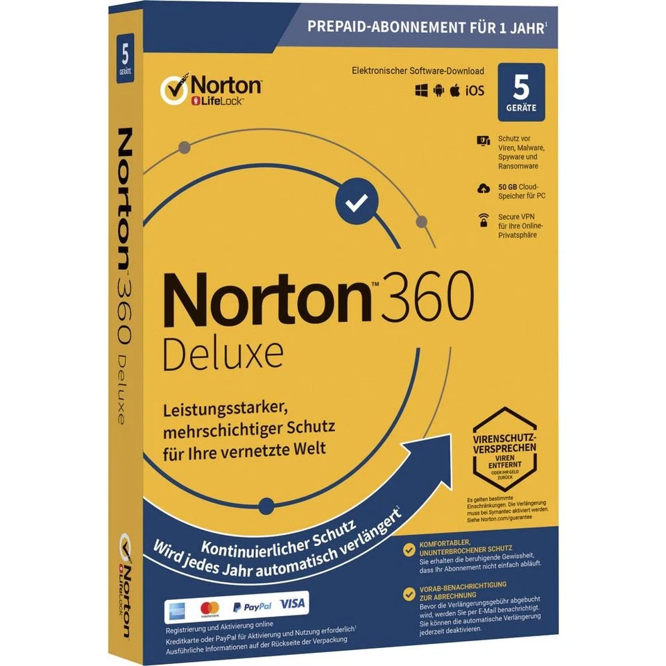 Norton Life Lock 360 DELUXE 50GB 5 Geräte Antivirus