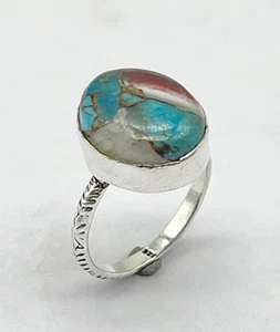 Copper Turquoise Gemstone Ring Handmade Ring 925 Sterling Silver Women's Ring - Picture 1 of 8