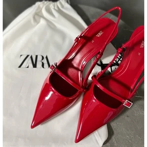 ZARA VIRAL SHOES!!! women's US 7.5 Red Kitten Heels NWT - Picture 1 of 24