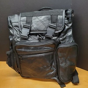 NWT-Diamond Plate Black Buffalo Leather Backpack Motorcycle Pack Soft Adjustable - Picture 1 of 6
