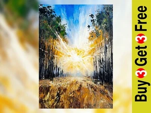 Radiant Forest Sunrise 5"x7" Print on Matte Paper | Golden Light Painting - Picture 1 of 18