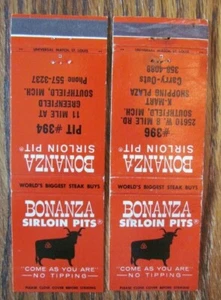 BONANZA RESTAURANT MATCHBOOK COVERS: SOUTHFIELD MICHIGAN EMPTY MATCHCOVERS -E18 - Picture 1 of 1