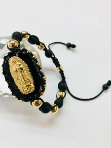 Pulsera de Virgen de Guadalupe Oro Laminado y Cristal Mate GL/BK Hecha Mano - Imagen 1 de 5