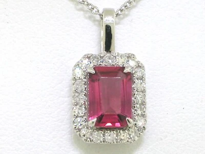 Anhänger 750 Weißgold 18Kt Gold Rubellit Turmalin 20 Diamanten  Kette - Bild 1 von 4