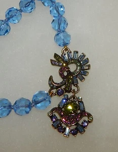 Heidi Daus Blue Crystal Necklace with Multi-Colored Side Pendant - Picture 1 of 4
