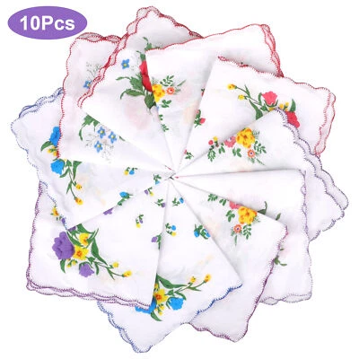 10x Women's Embroidered Handkerchief, Ladies Vintage Floral Soft Cotton Hankies - Image 1 of 4