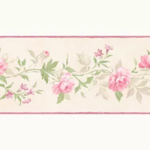 Vines of Roses Wallpaper Border Patton Norwall PP79452 Beige Pink Prepasted - Picture 1 of 2