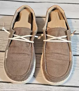 Hey Dude Wendy Corduroy Shoes Womens Size 7 Chestnut Brown White Slip On Comfort - Picture 1 of 7