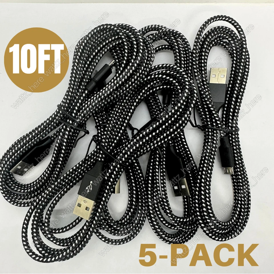 5X 10FT Micro USB Cable Fast Charger For Samsung S7 J5 LG Charging Data Cord Lot - Image 1 of 4