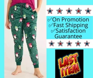 Joyspun Fleece Pajama Pants Women 3X 22W-24W Green Festive Penguins Snowflake - Picture 1 of 10