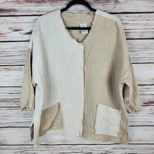 Match Point Damen Small Beige/Hellbraun Farbblock Leinen Dolman Ärmel Tunika Top #28 - Bild 1 von 10