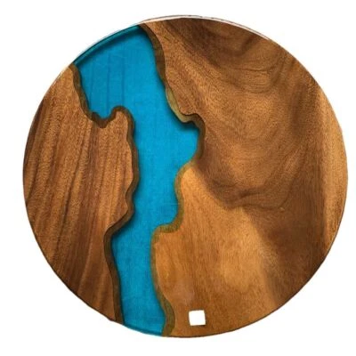 Blue River Epoxy Table Top Handmade Walnut Round Wood Living Room Furniture Deco - Image 1 of 3