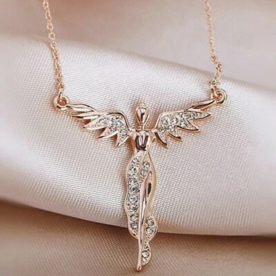 18K Rose Gold Filled Made With SWAROVSKI Crystal Shimmering Angel Necklace - Image 1 of 4