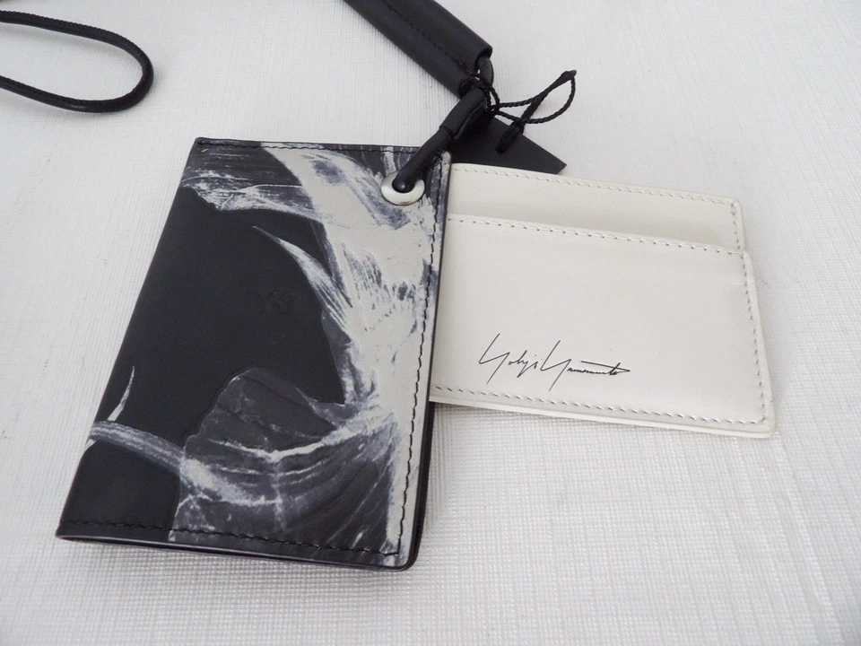 Nuevo con etiquetas Auténtico ADIDAS Y-3 Cuero Negro/Blanco Tarjetero/Cartera Cuero Cordón Foto 1 de 4