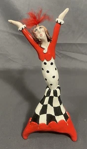 Signed Pottery By JUSTINE FERRERI Quirky Colorful Woman Figure - Picture 1 of 9