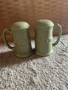 Longaberger Woven Traditions Pottery Stove Top Salt & Pepper Shakers SAGE GREEN - Picture 1 of 3