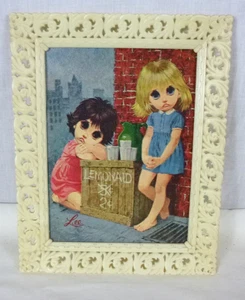 Vtg 60s Lee Litho Print Big Eye Girls Lemonade Stand Ornate Plastic Frame - Picture 1 of 7