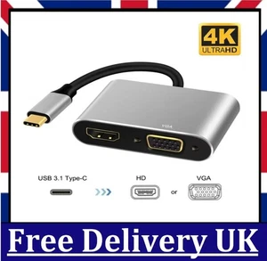 Cavo/adattatore 4 in 1 Type C a HDMI 4K*2K Type C a HDMI VGA 3.0 USB C PD HUB UK - Foto 1 di 8