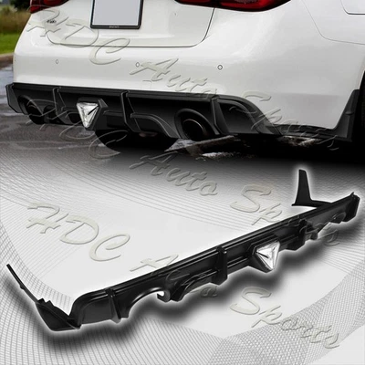 For 2018-2024 Infiniti Q50 Black 3D LED Rear Bumper Diffuser + Corner Extension - Image 1 of 4