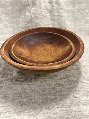 Primitive Wood Bowls Set of 2 Farmhouse Decor Country Rustic Hand Turned -- 7915 - Image 1 of 4