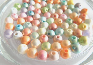 200 Acryl Perlen ca 8mm rund Pasell Farben Mix leichter Perlmuttschimmer - Bild 1 von 3
