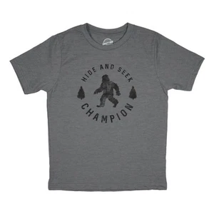 Youth Hide and Seek Chamption T Shirt Funny Hidding Bigfoot Sasquatch Joke Tee - Picture 1 of 8