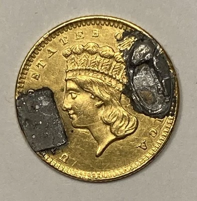 1856 Type 3 Liberty Gold Dollar. $1.  Ex Jewlery. Soldered Obv. .04837oz AGW. - Image 1 of 3