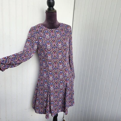 Vestido acampanado manga larga The Limited estampado floral púrpura borgoña para mujer talla 0 Foto 1 de 4