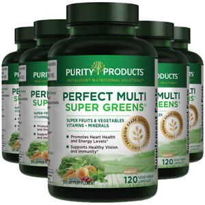 Perfect Multi Super Greens Purity Products 5X120 caps B-12/L-Glutathione/Quercet